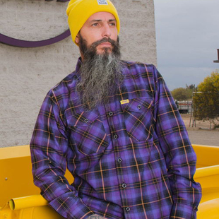 hiphop奇卡洛chicano紫色拼接宽松oversize乐队嘻哈格子工装 衬衫