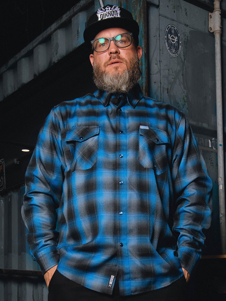 thumbnail for HipHop Chicaro Chicano Blue Plaid Motorcycle Loose Oversize Heavy Cargo Shirt