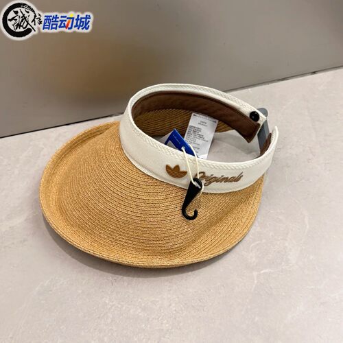 阿迪达斯三叶草女子2026夏新款度假沙滩防晒遮阳空顶草织帽KX6979