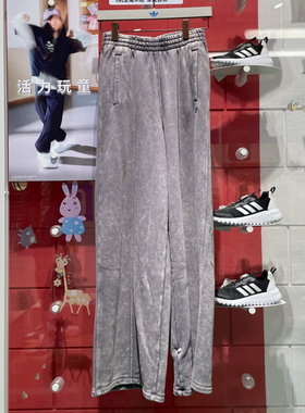 阿迪达斯三叶草女子2024冬季新款纯棉宽松阔腿运动休闲长裤IY7399