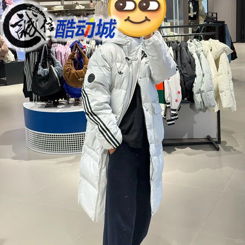 阿迪达斯三叶草中性长款羽绒服
