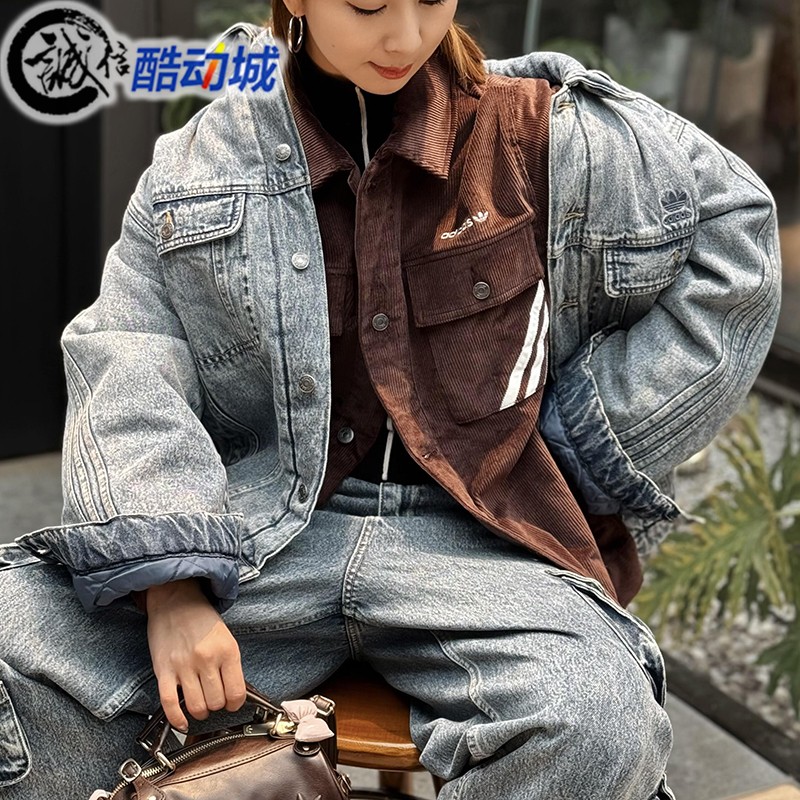 阿迪达斯三叶草男子保暖牛仔棉服