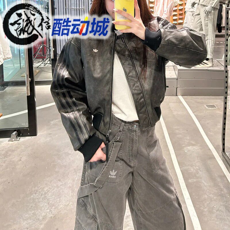 阿迪达斯三叶草女子秋季新款复古短款保暖运动棉服 KC2655 KC2656