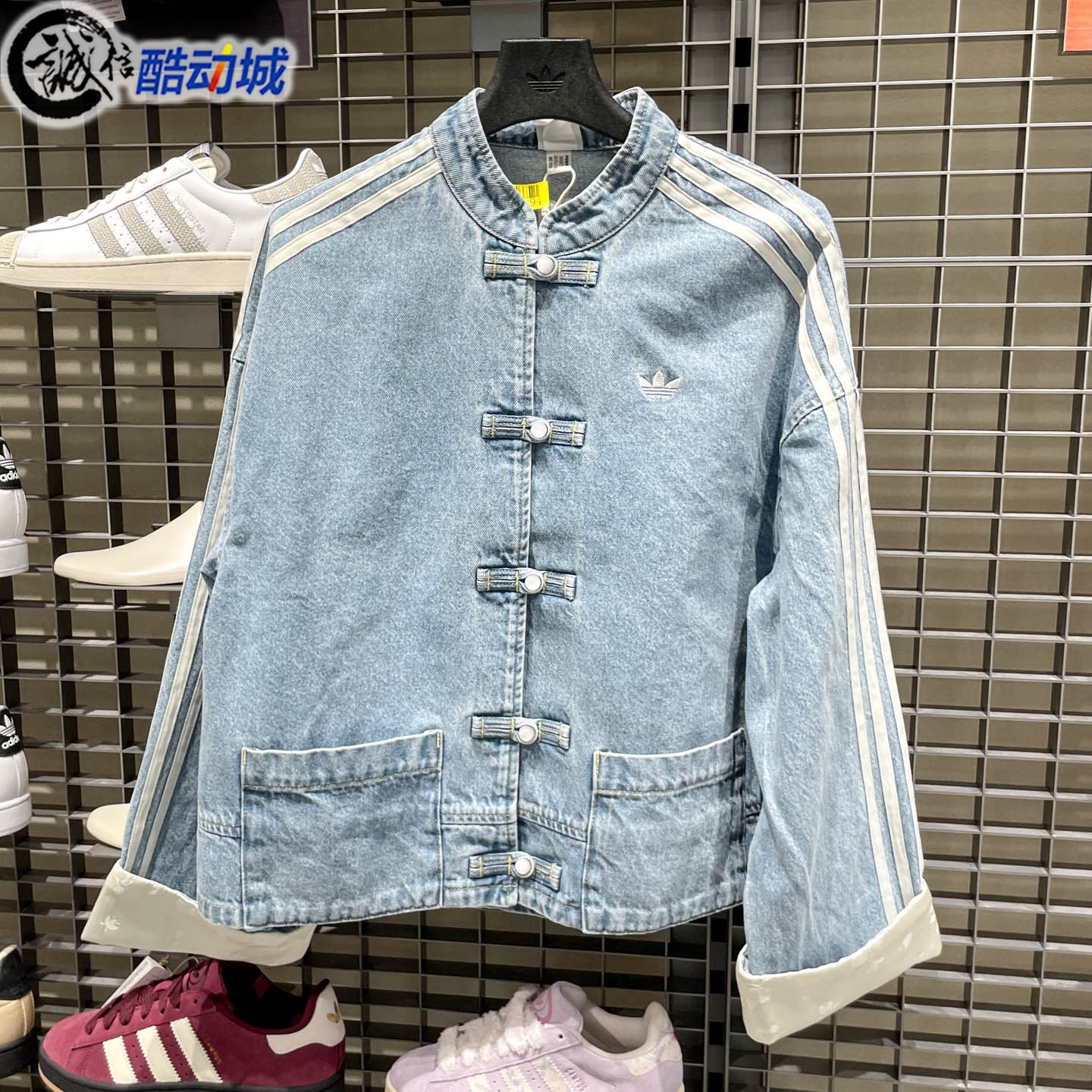 阿迪达斯三叶草女子2026夏新款新中式复古牛仔运动夹克外套KY5743