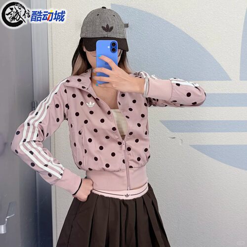 阿迪达斯三叶草女子韩系波点百搭运动休闲缎绸外套 LI2851 KV1166
