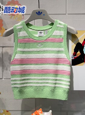 阿迪达斯三叶草女子2024夏季新款多巴胺针织运动背心 JI7052 7053