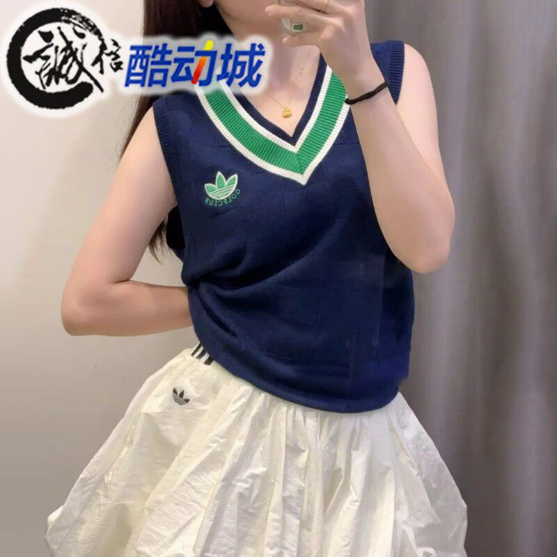 阿迪达斯三叶草男女V领运动背心