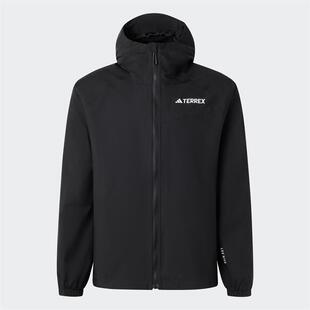 Adidas阿迪达斯男子户外徒步运动可调节内置雨帽连帽冲锋衣JN8804