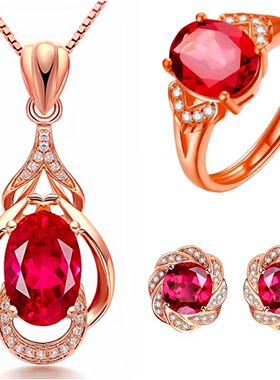 轻奢玫瑰金镶锆石三件套浪漫优雅提气场戴舒适订婚纪念生日惊喜