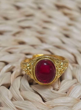 经典戒指红色琉璃红石榴石椭圆形戒指女戒指时尚版戒指开口潮流女