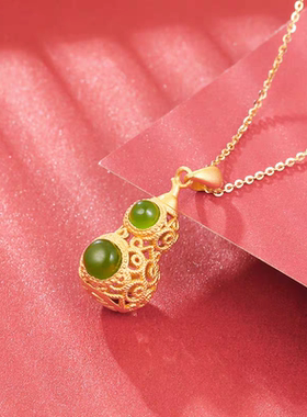 国潮花丝绿玉髓绿百搭吊坠葫芦锁骨链新中式百搭精致镂空葫芦气质