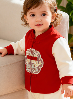 溯格秋季龙繁花周岁男女宝宝连体衣a类满月拜年婴儿过年衣服国风