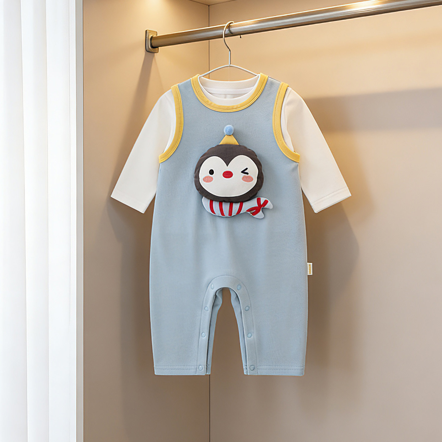 ins风格春季男女宝宝套装新款上衣+裤子两件套婴儿背带裤73-100码