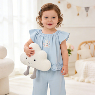 两件套儿童夏装 女童夏季 上衣阔腿裤 洋气宝宝小飞袖 套装 2026新款