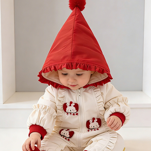 溯格女宝宝2026新款夹棉连体衣新生儿甜美爬服A类66-100码易穿脱