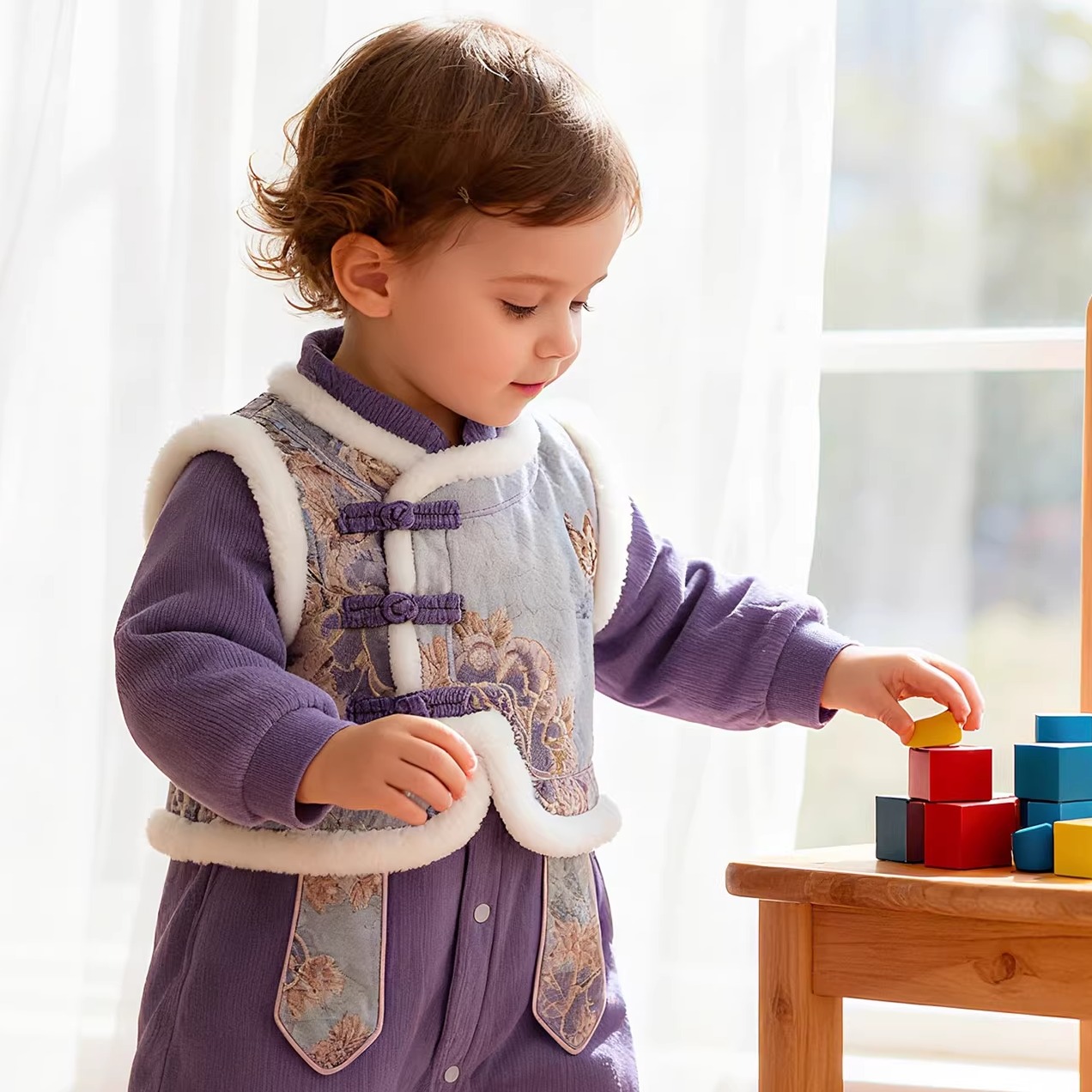 溯格秋冬婴儿连体衣夹棉加厚外出衣服0-1岁保暖哈衣爬服拜年服