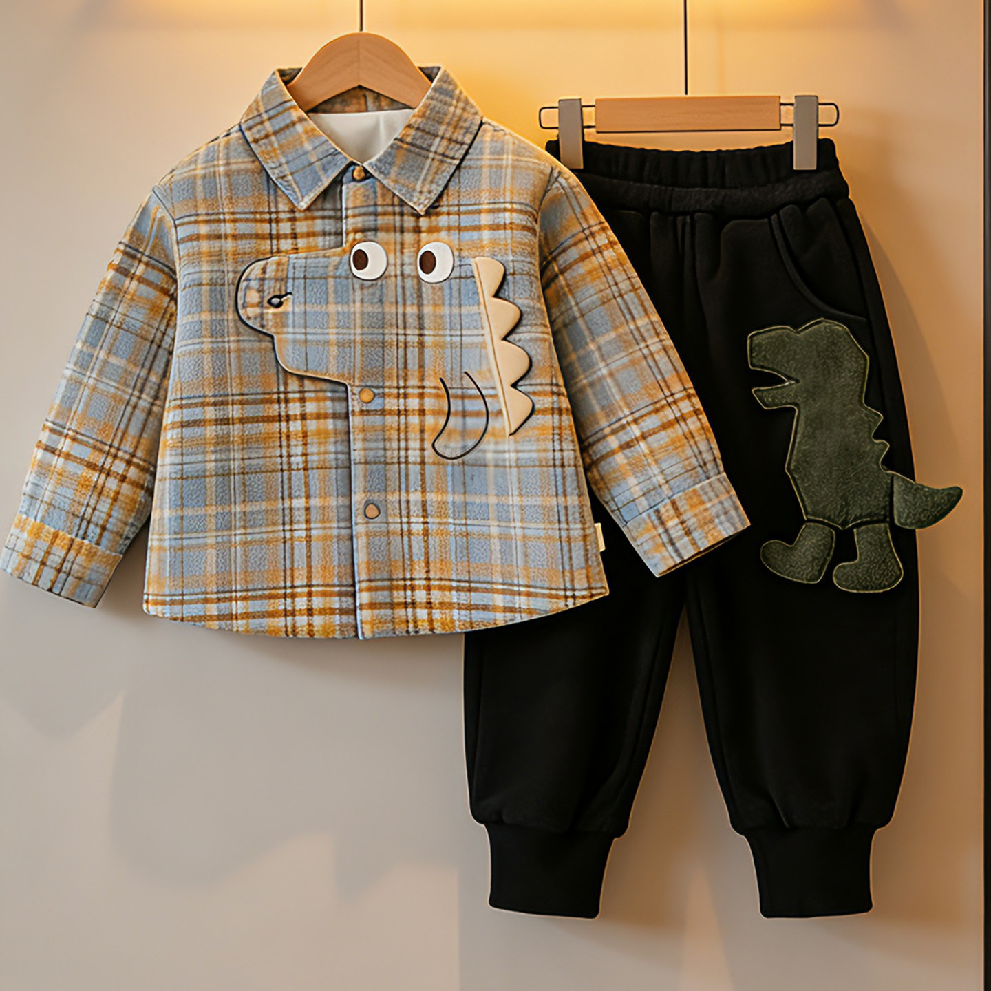 溯格男童夹棉衬衫秋冬2025新款加厚保暖婴儿衬衫1-3岁4-6岁套装