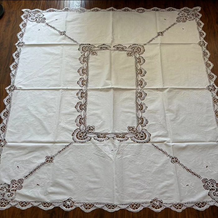 包邮手绣长方桌布外单镶手工棒槌蕾丝台布长盖布盖巾