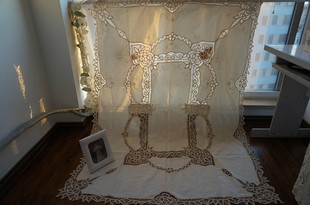 2色经典 419棉手绣百带丽花边长方台布外单手绣镂空桌布盖布盖巾