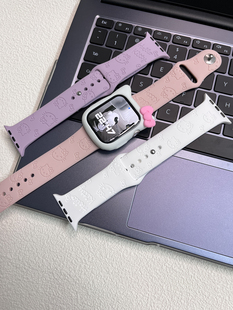 3D立体KT猫苹果手表s8表带女士iwatchs7硅胶applewatchse2手表带6