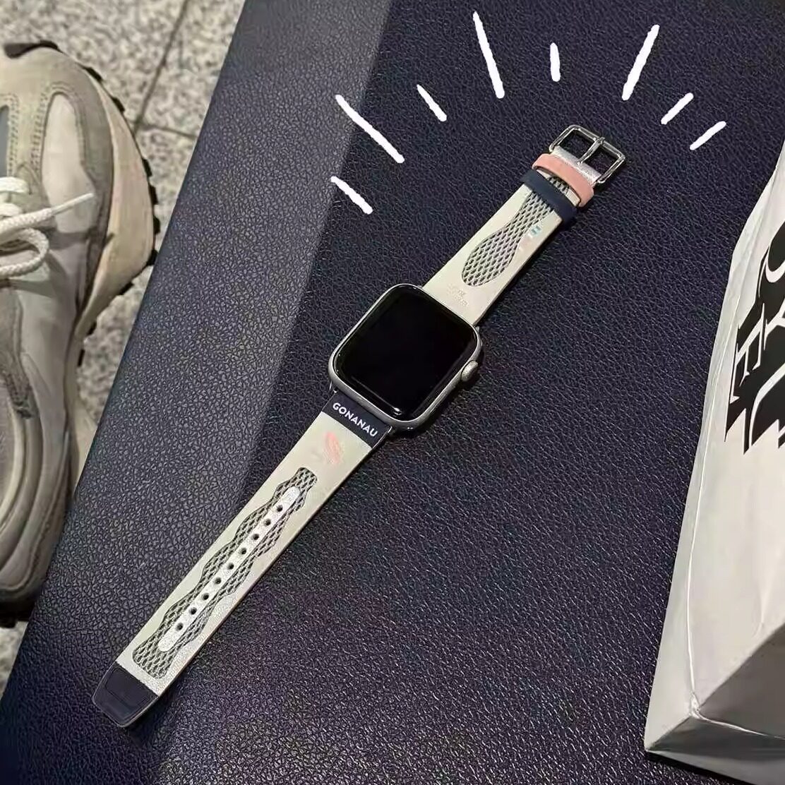 真皮网状透气iwatch手表带运动夏天苹果手表s9表带女款时尚创