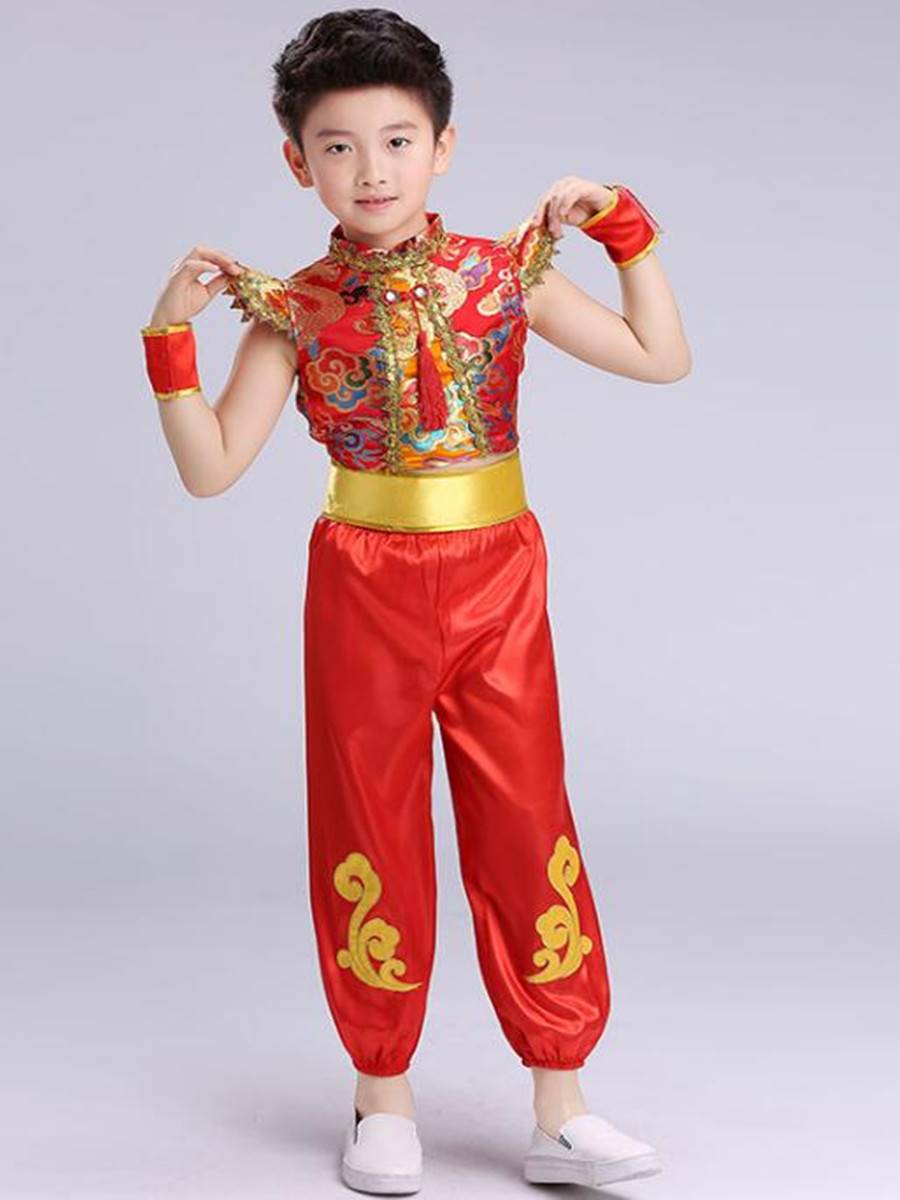 六一儿童说唱中国红打鼓服喜庆开门红秧歌服太平女儿鼓舞蹈演出服