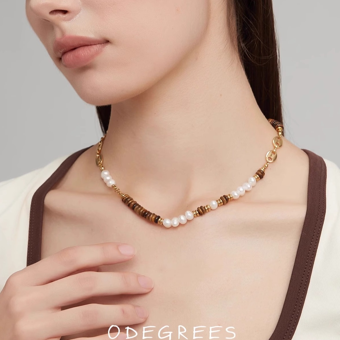 中古个性女虎眼石珍珠项链