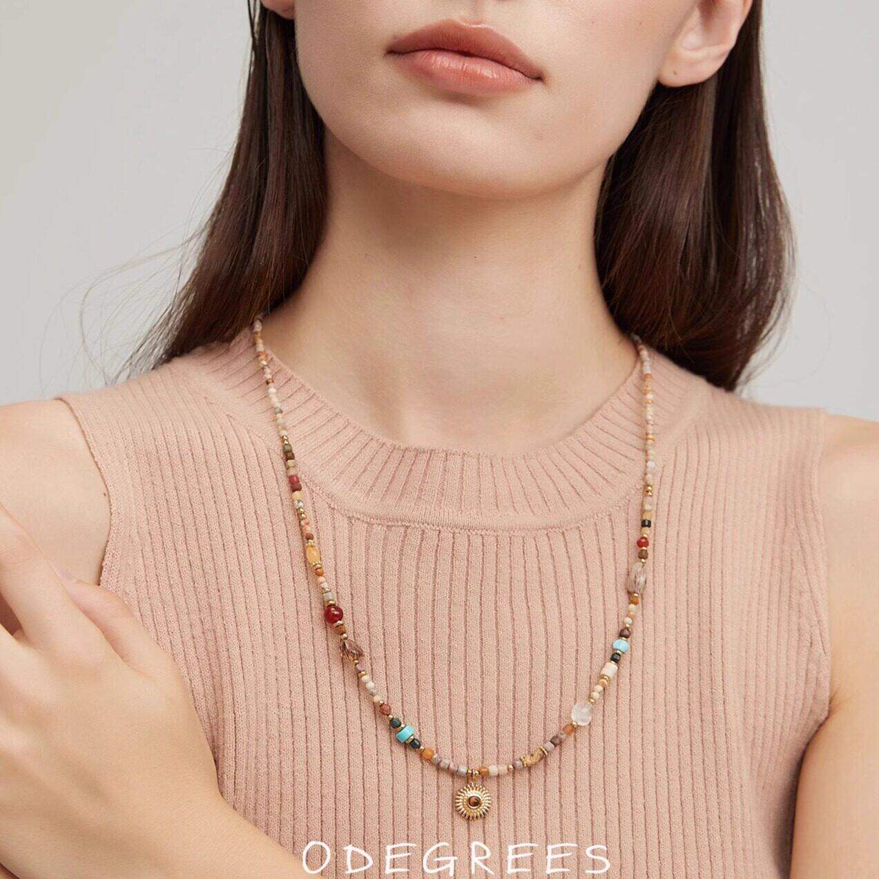 0度 小众复古天然石串珠项链女轻奢高级感气质毛衣链长款百搭配饰