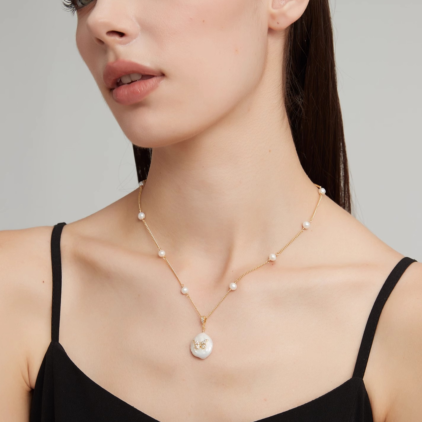 法式天然巴洛克珍珠蝴蝶项链