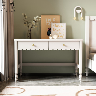 美式实木儿童学习桌学生书桌家用女孩写字桌白色公主电脑桌1.2米