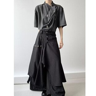 不规则多纽扣裙裤男女山本耀司武士裤裙设计感小众九分阔腿裤