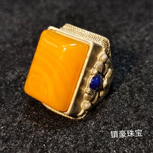 西藏蒙古马鞍风格戒指老镶嵌霸气男款开口戒指藏扳指