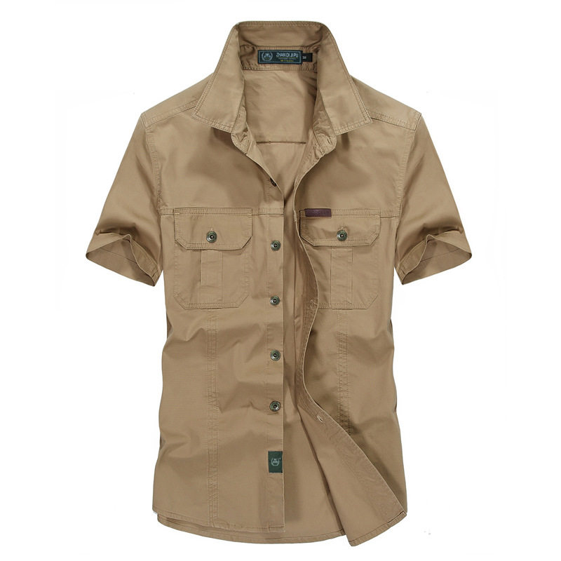 速卖通夏季新款工装男式短袖衬衫户外大码休闲纯棉衬衣男,男装,牛仔衬衫,淘宝优惠券,粉丝福利购,淘宝优惠卷