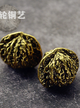 黄铜实心古玩健身手把件乾坤核桃镇纸摆件文玩配件工艺礼品摆件