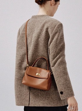 法式小号hobo牛皮手提包2025新款红色新娘婚包秋冬真皮单肩斜挎包