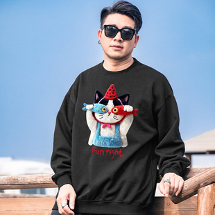 肥佬衫 秋冬休闲宽松加肥加大长袖 大码 170胸加绒圆领卫衣2025新款