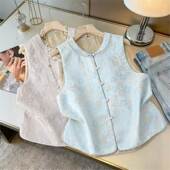 国风两面穿马甲2026春季 新中式 百搭文艺钉珠提花坎肩 爆款 正品