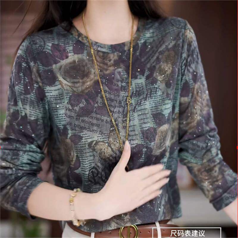 正品2026春季新款女长袖t恤小个子显瘦妈妈装宽松打底衫上衣