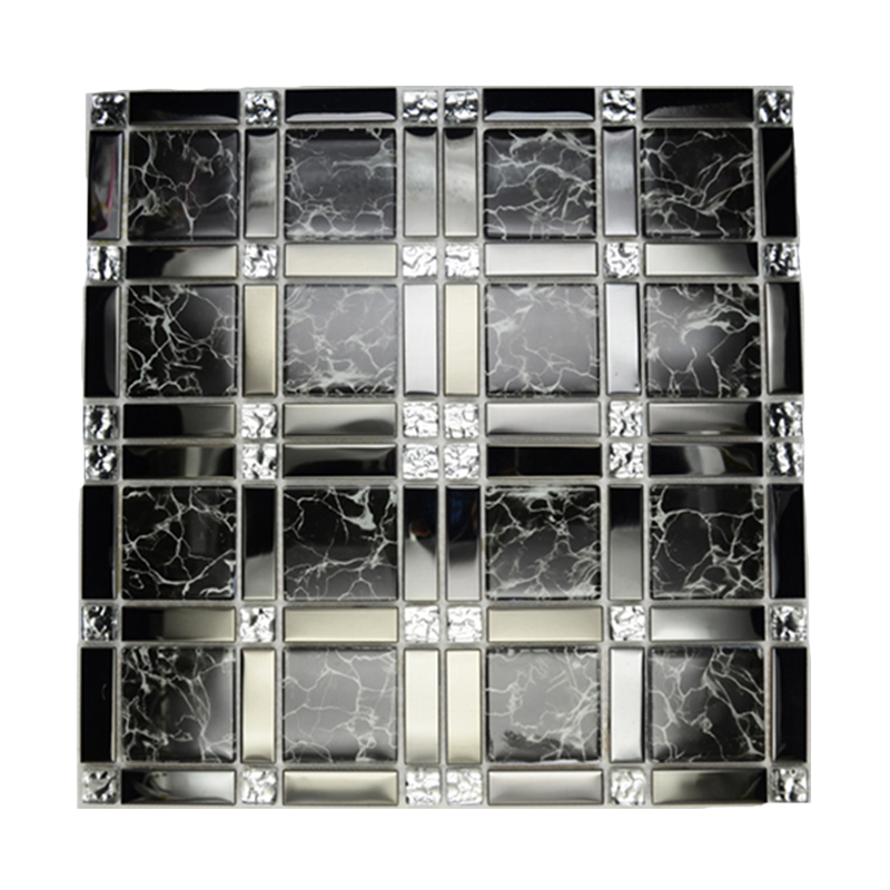 黑色玻璃水晶马赛克银色不锈钢拼图电视背景墙瓷砖装修酒店墙贴