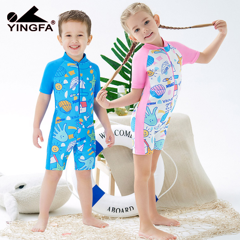 英发儿童连体平角保守泳衣