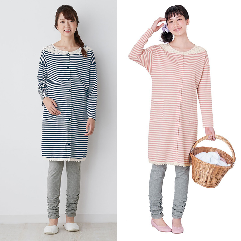 日本春秋夏纯棉待产孕妇睡衣家居服套装长款外出穿哺乳衣产妇月子
