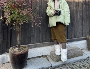 M女士羊皮毛一体雪地靴毛线编织爱斯基摩棕色毛毛鞋 内增高 运动款