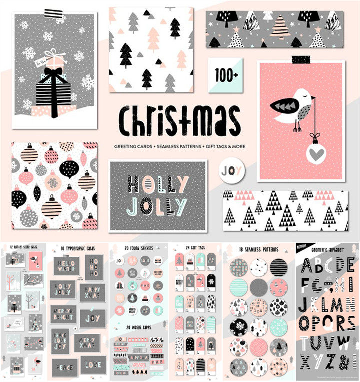 A0568矢量AI设计素材 圣诞节主题卡通贺卡背景手绘插画元素+png