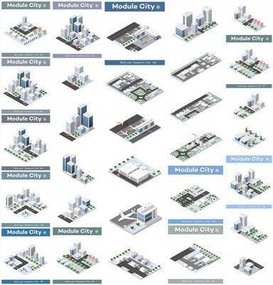 A0731矢量AI设计素材 城市建筑大楼轴测图isometric机场交通景观