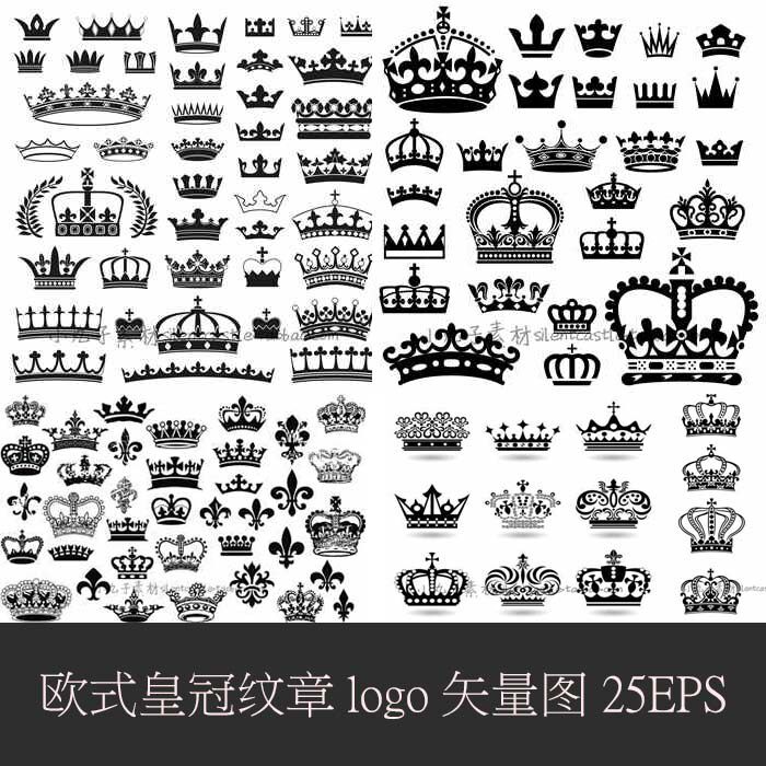 a0481矢量ai设计素材 扁平化欧式皇冠线稿纹章花纹logo图标icons