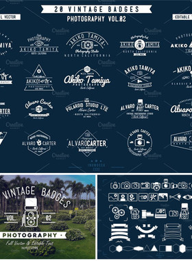 A0691矢量AI设计素材 20个复古摄影扁平化logo图标+psd
