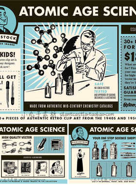 A0349矢量AI设计素材 35个20世纪50年代原子能科学家复古插画+PNG