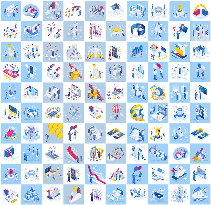 A0728矢量AI设计素材扁平化轴测图isometric商务创业信金融互联网