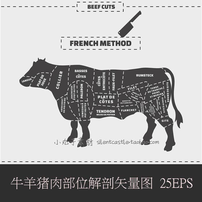a0152矢量ai设计素材 牛肉家禽牛排羊肉猪肉部位解剖海报插画图