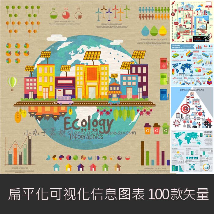 A0298矢量AI设计素材100张扁平化数据可视化Infographics信息图表